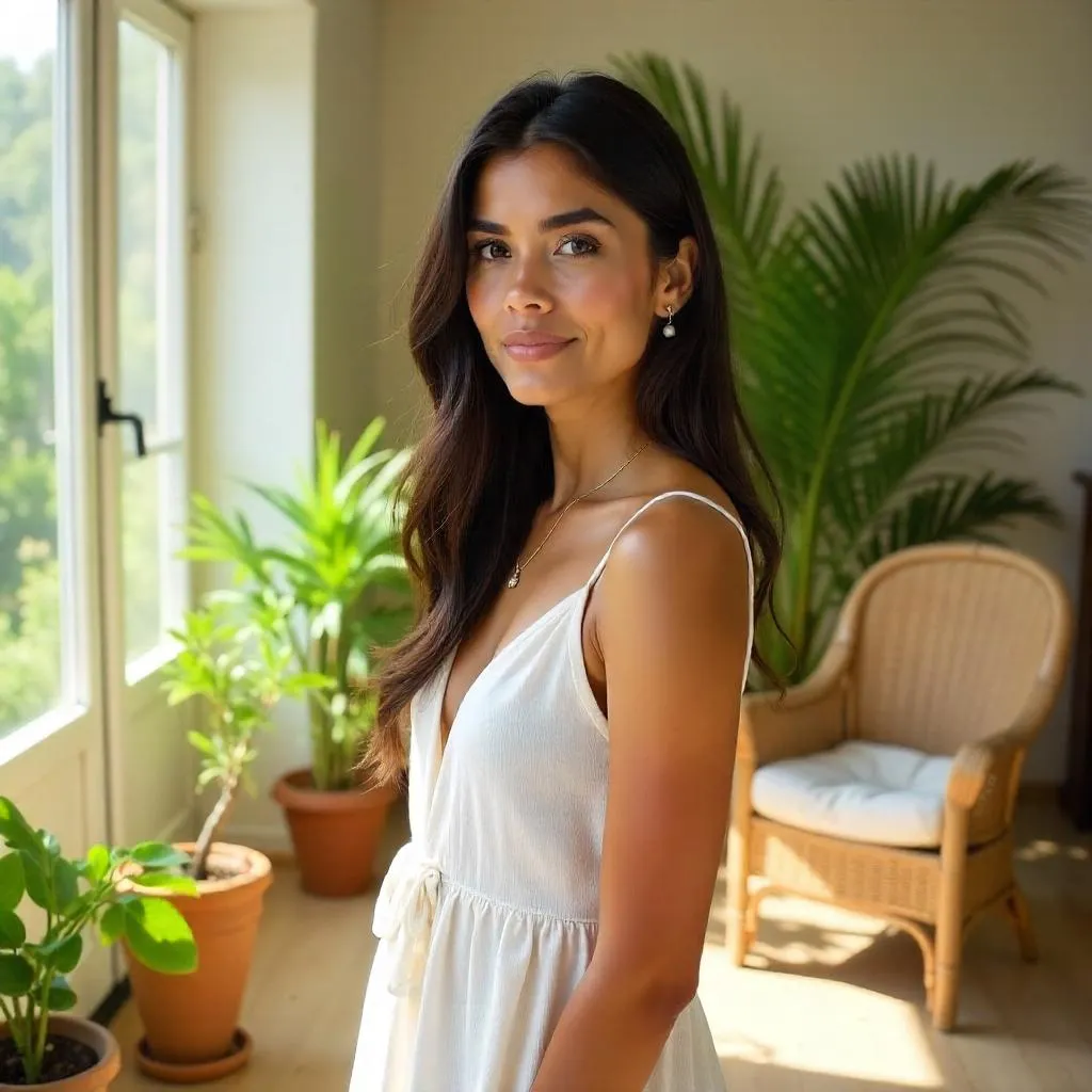 Sunlit Sunroom Portrait of an Adult Latina Woman