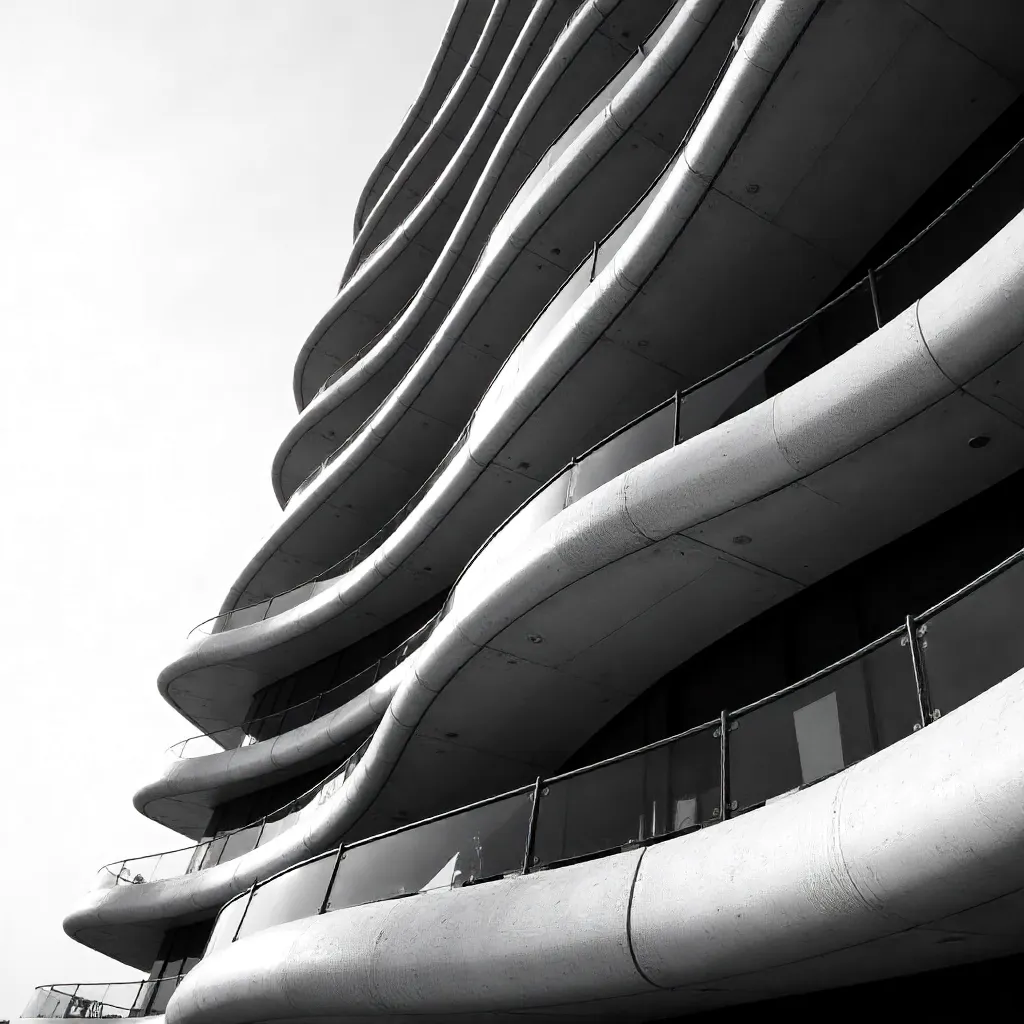 Monochrome Dubai Facade with Curved Balconies