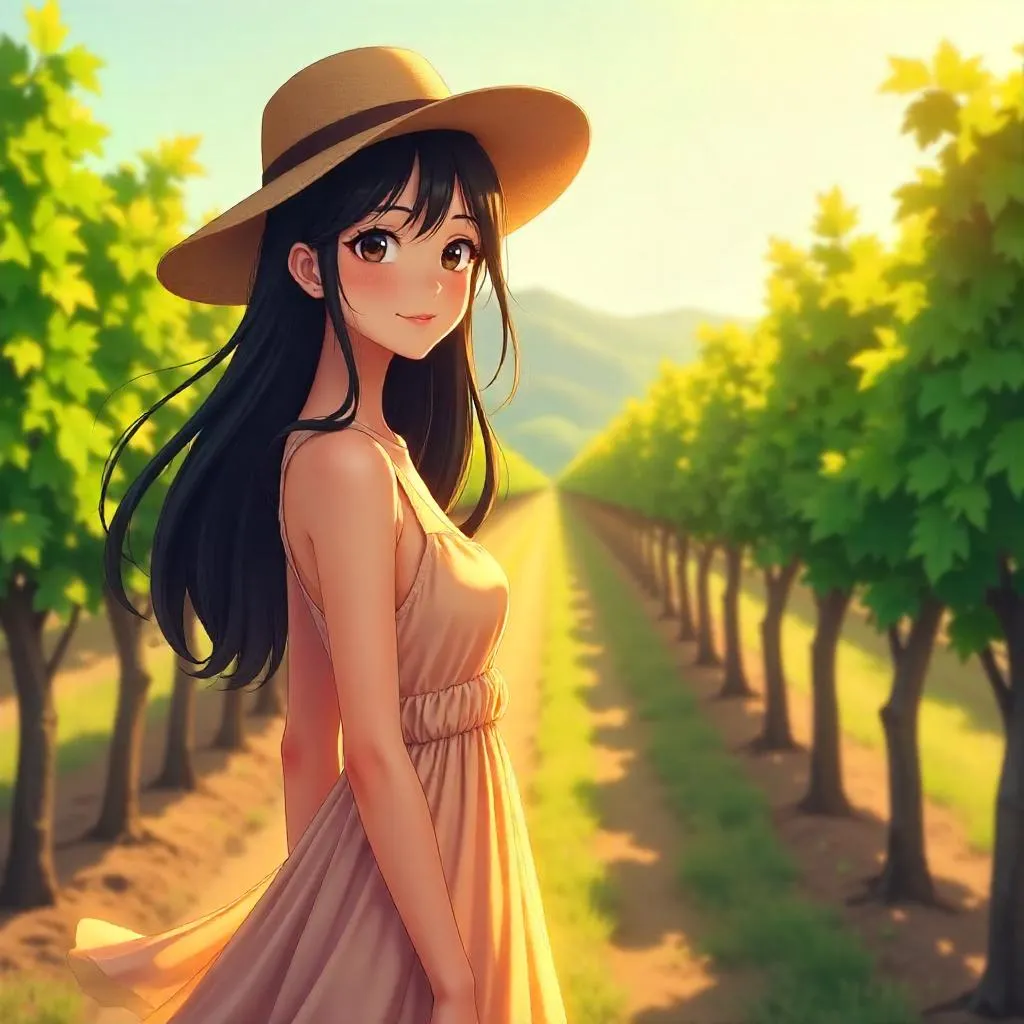 Vineyard Dream: Anime-Style Asian Woman