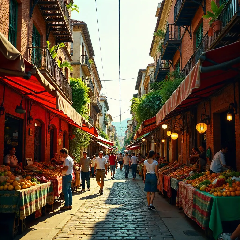 Colorful Market by a Vintage Apartment Block
