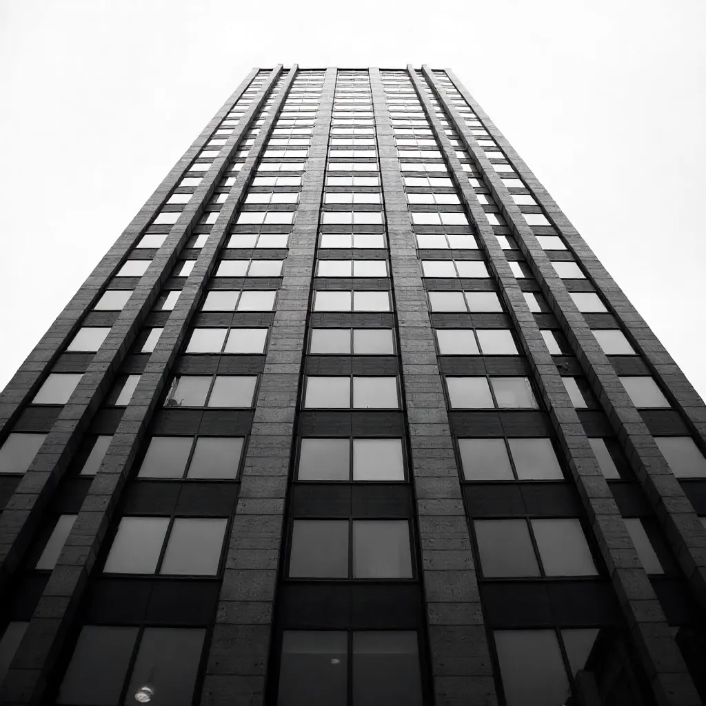 Monochrome Skyscraper Facade: Geometric Windows