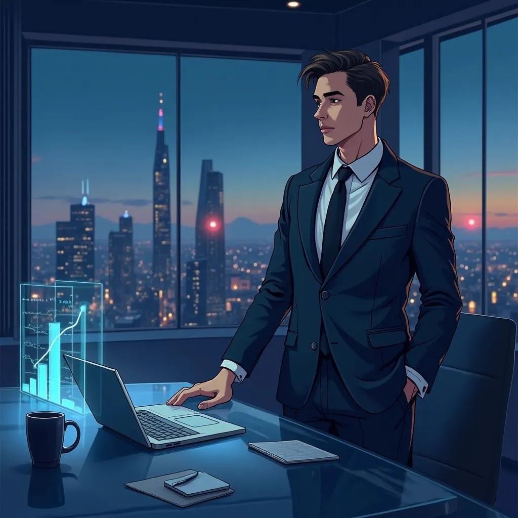 Elegant Anime White Man in a Boardroom