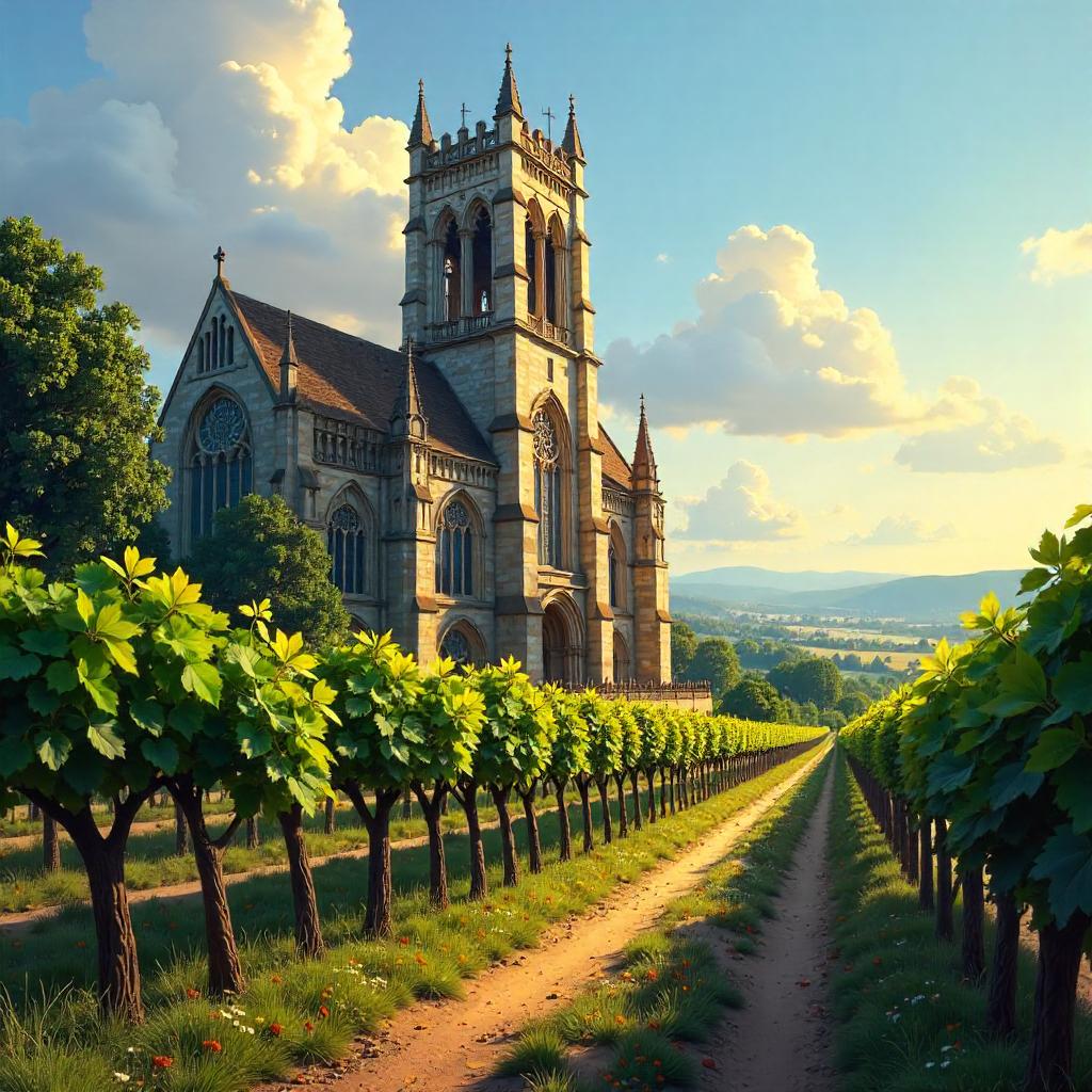 Cathedral Over the Vineyard: A Digital Dreamscape