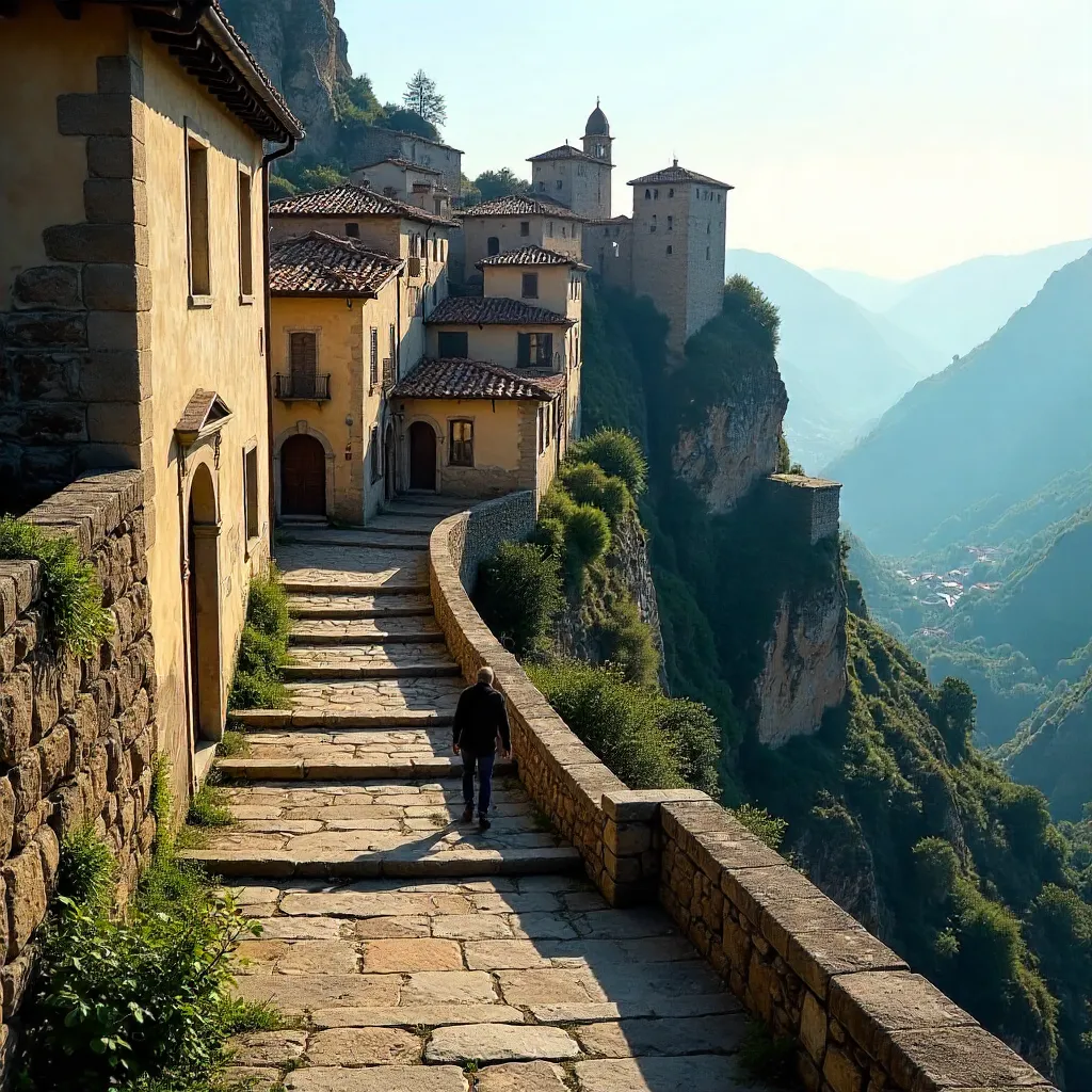 Rustic Civita di Bagnoregio: Stone Steps Under a Clear Sky