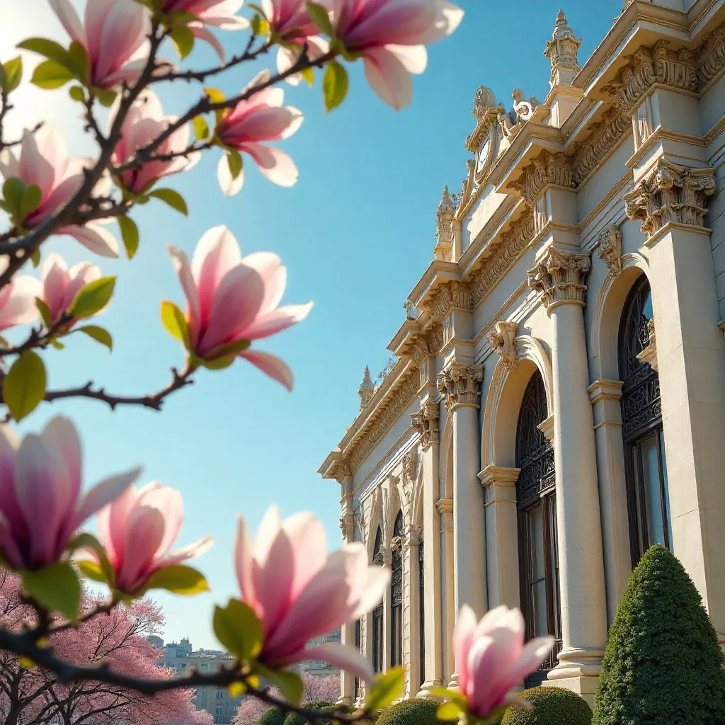 Magnolia View Through Ornate Architecture