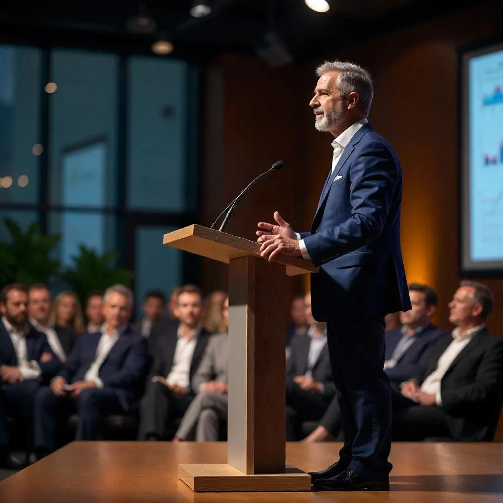 Confident White Man at a Conference (Photorealistic)