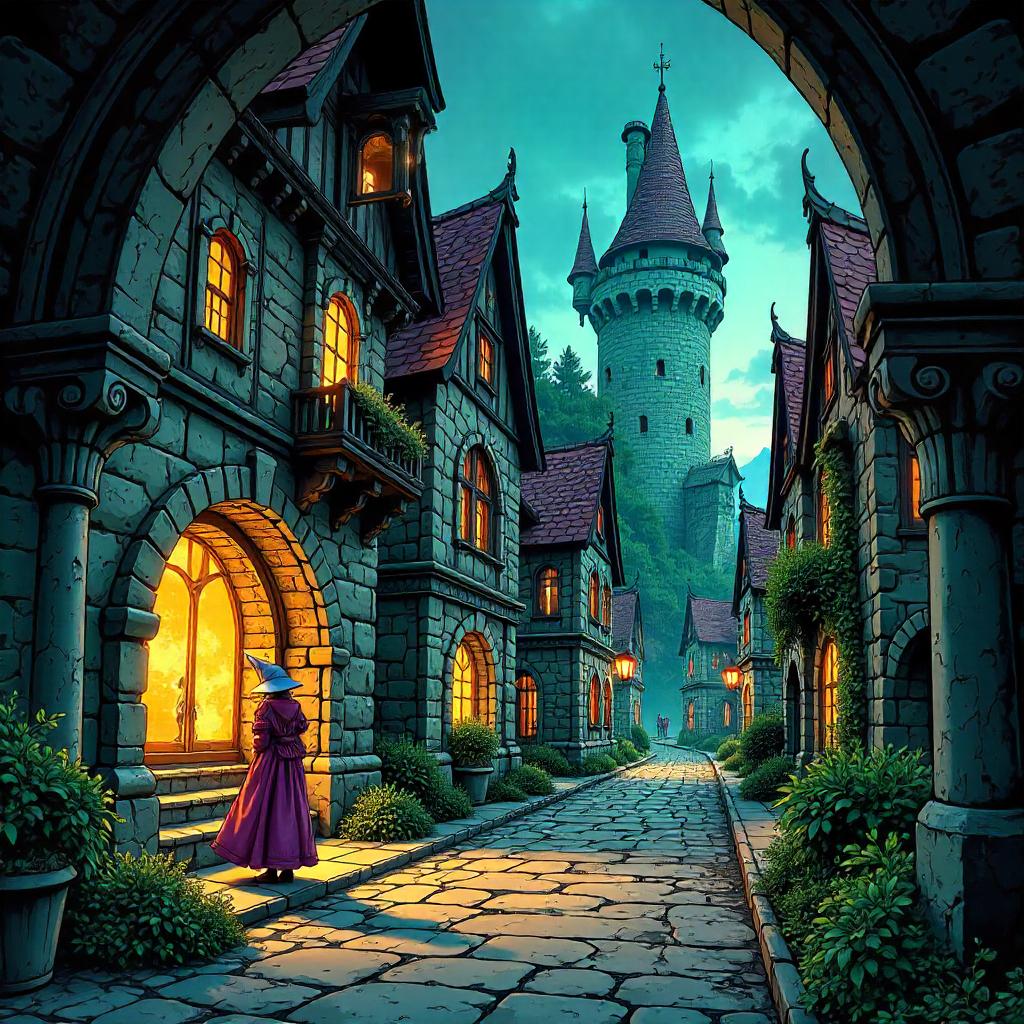Comic Village Inside an Enchanted Castle