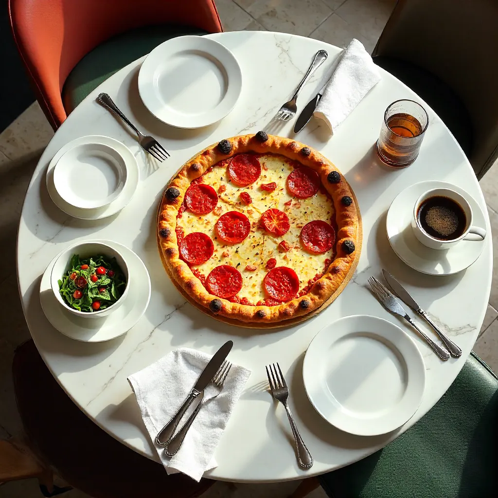 Aerial Dining Spread on Marble Tabletop