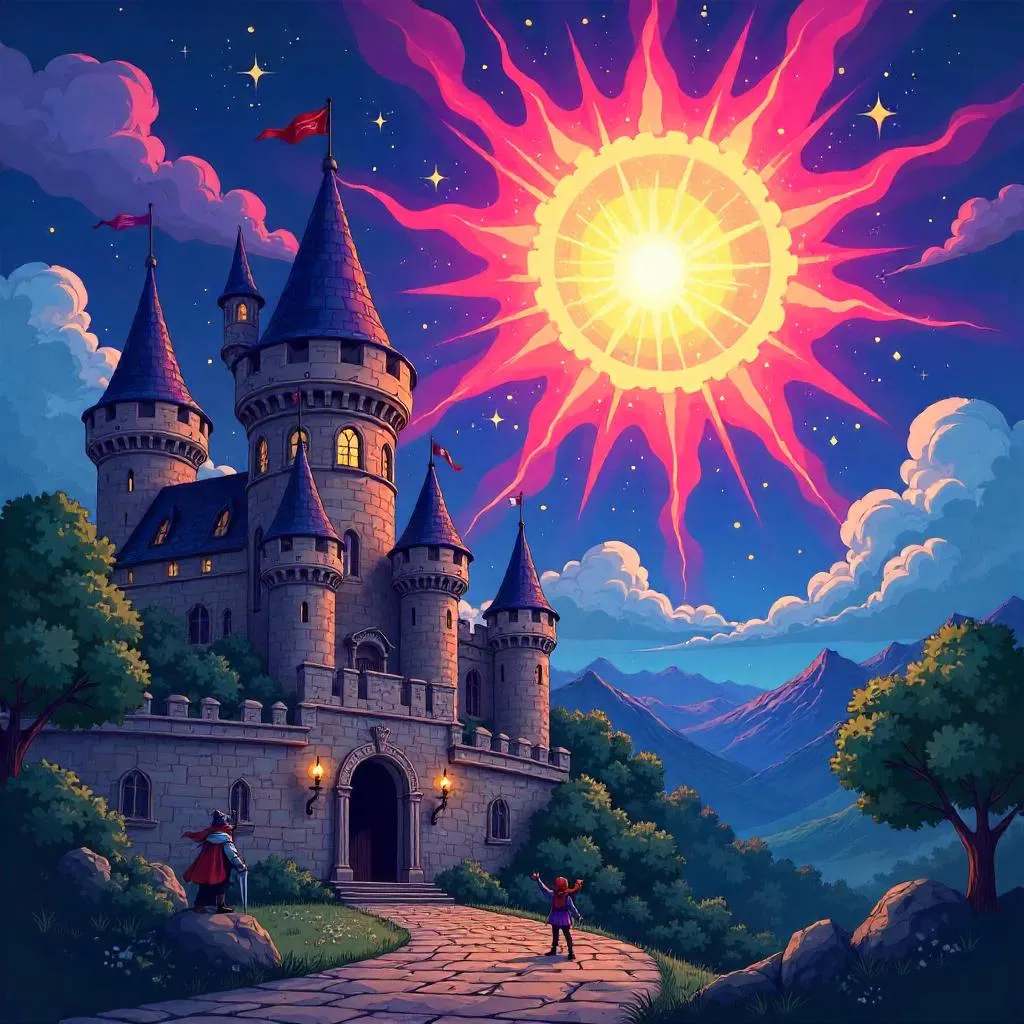 Supernova Sparks Over a Cartoon Medieval Castle