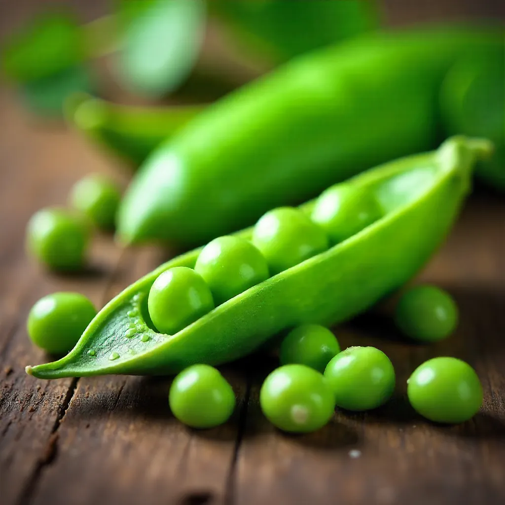 Macro Shot: Fresh Green Peas in a Pod with Loose Peas