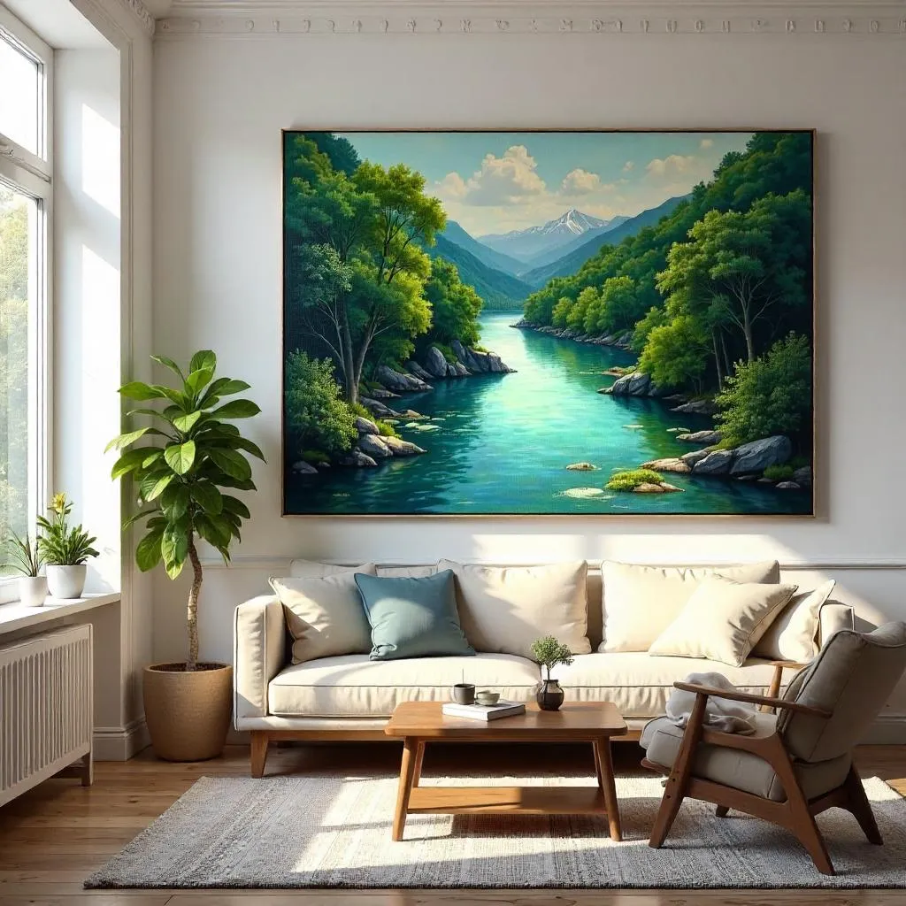 River in a Sunlit Apartment - Oil on Canvas