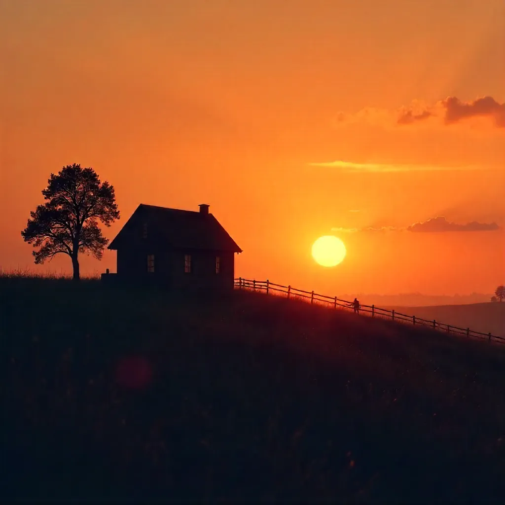 Silhouette on a Hill Under Orange Sunset
