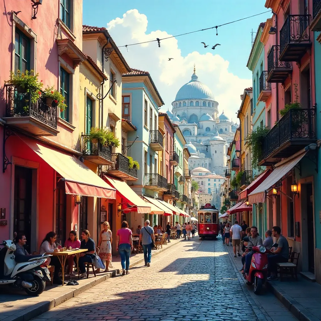 Pastel Facades Brighten a Lively Istanbul Street