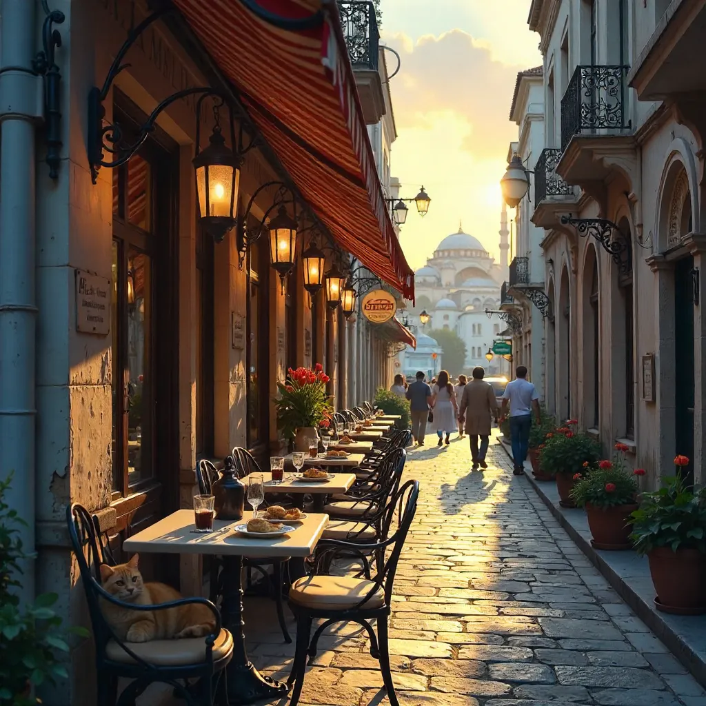 Charming Istanbul Street Cafe with Vintage Architecture