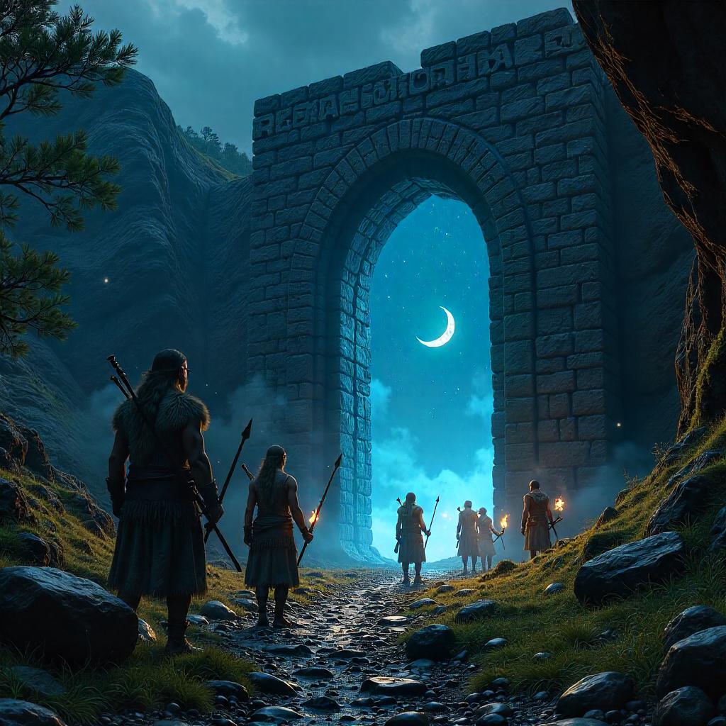 Photorealistic Stone Age Portal in Dawn Light
