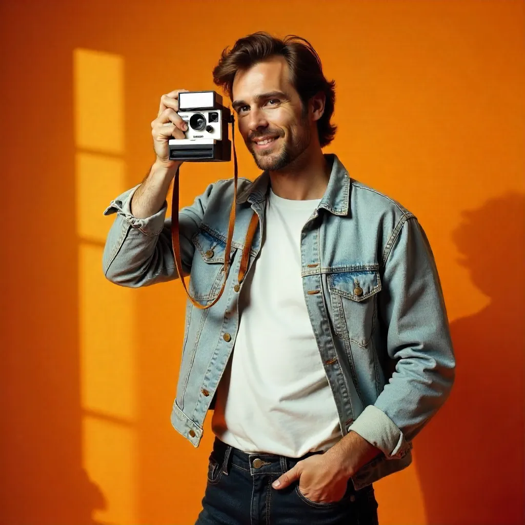 Retro Portrait with Vintage Polaroid Camera