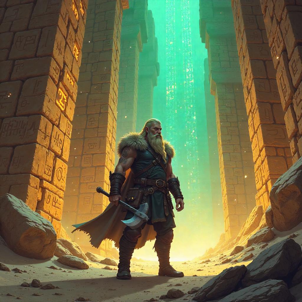 Anime Viking Warrior Inside a Runed Pyramid