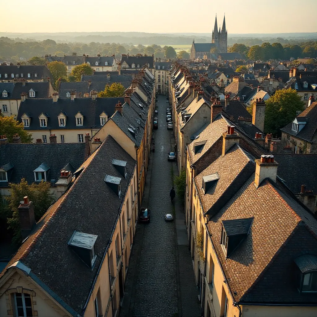 Aerial Caen Roofscape: Normandy's Historic Rooftops