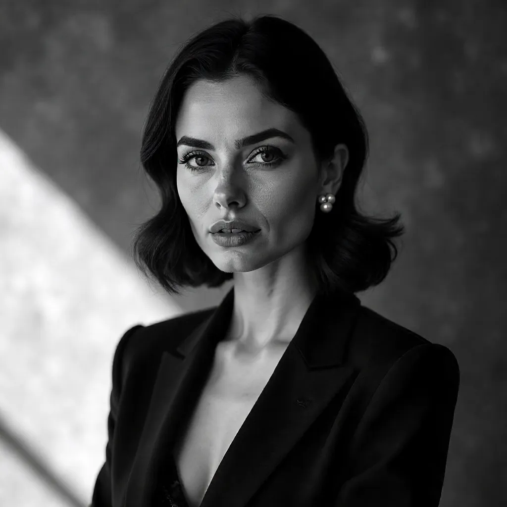Noir Elegance: Confident Black-and-White Portrait
