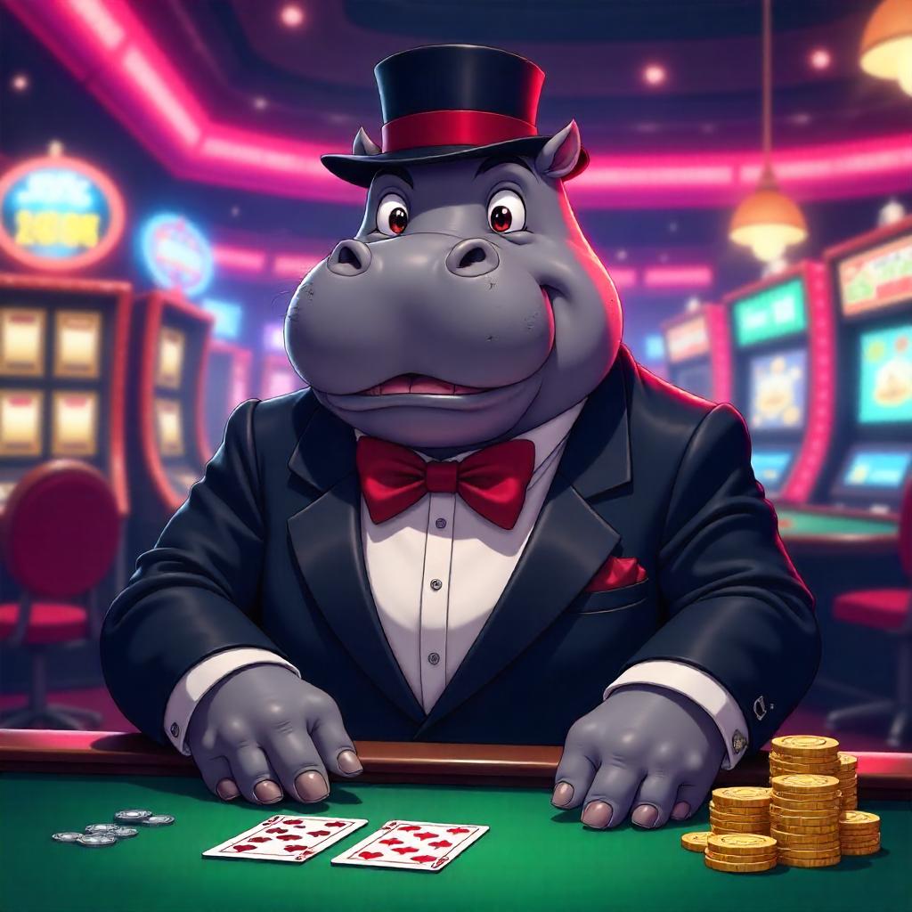 Neon Casino Anime Hippo at the Tables