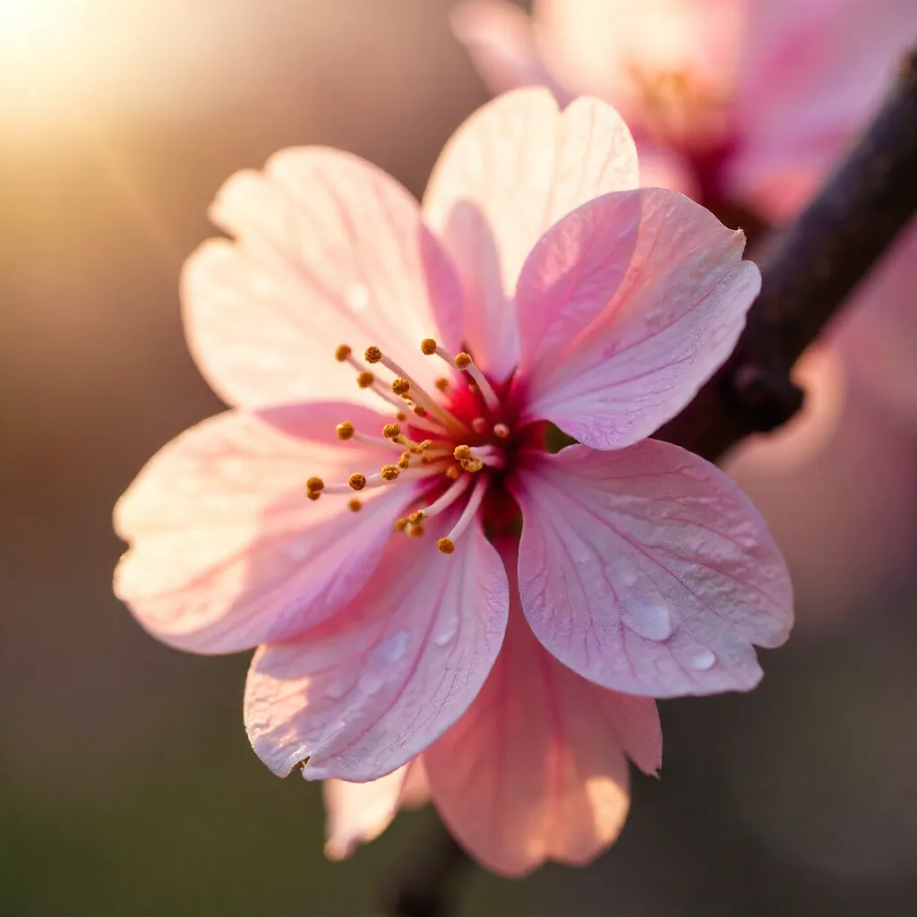 Close-Up Cherry Blossoms: Delicate Pink Petals in Spring Light