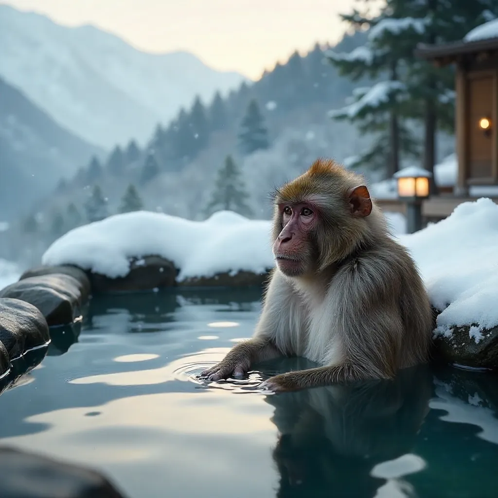 Snow Monkey Soaking in a Nagano Hot Spring
