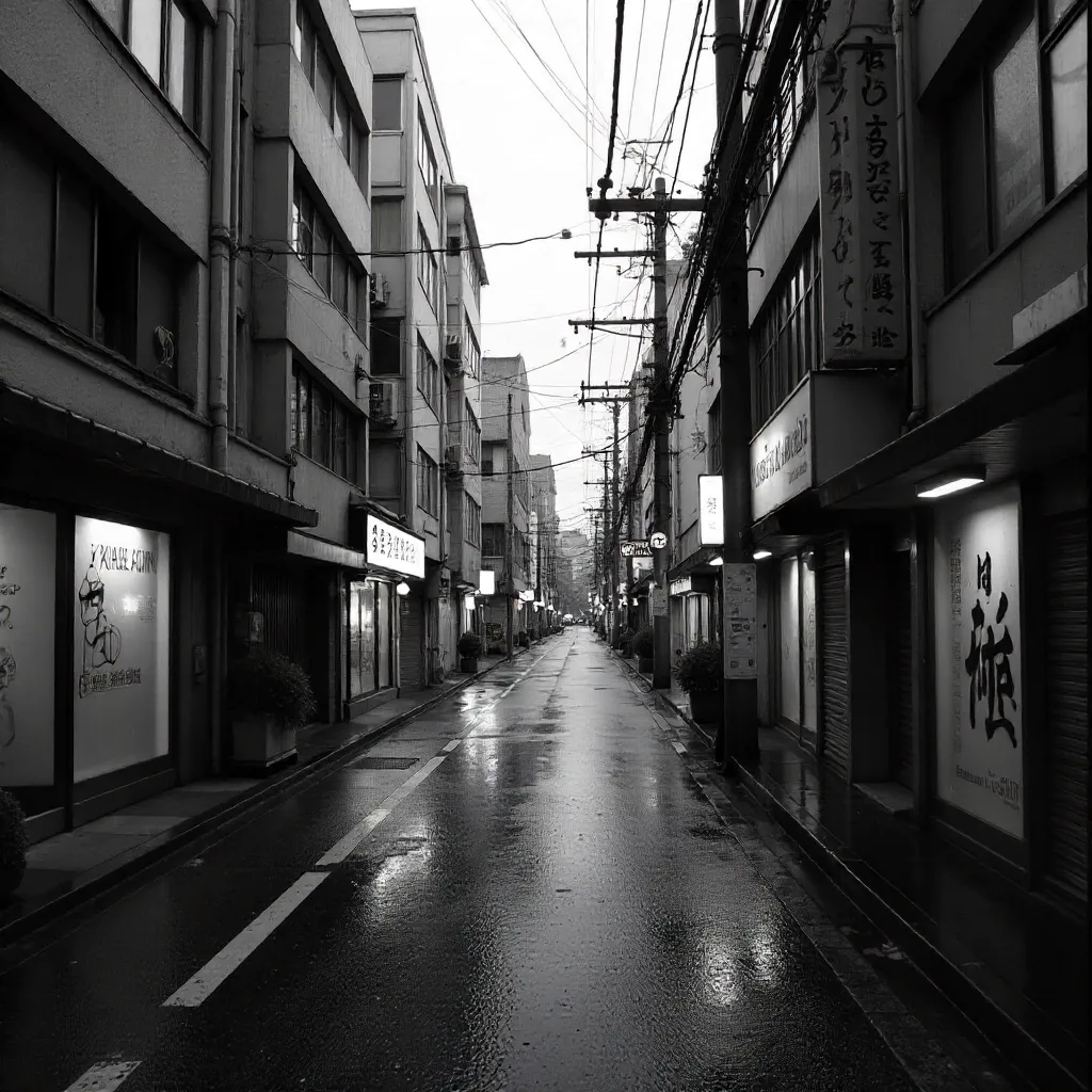 Quiet Empty Tokyo Street in Black and White