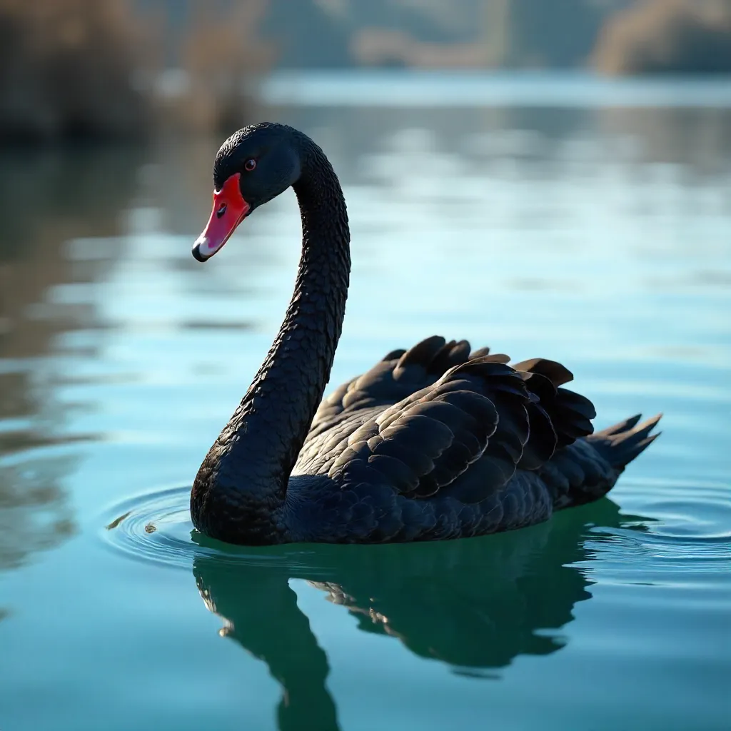 Elegantly Serene Black Swan on Blue Water