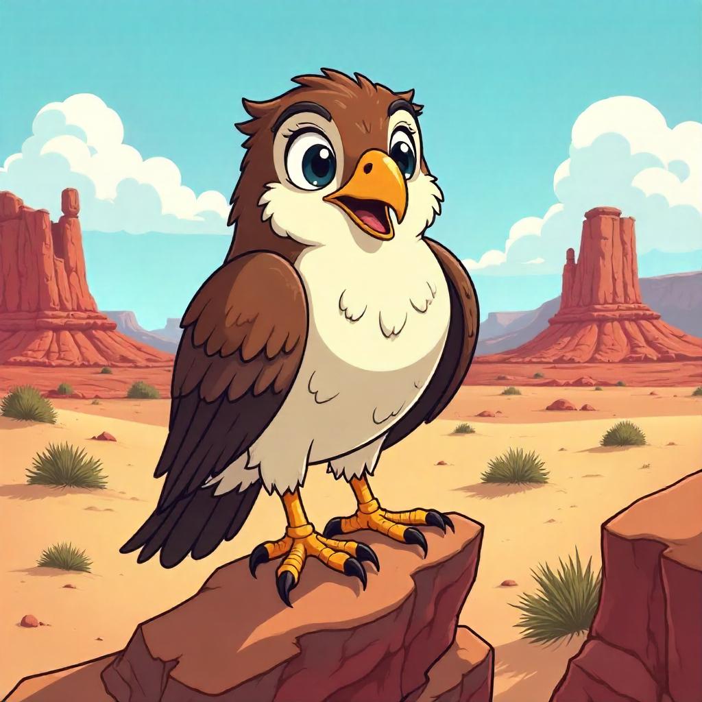 Cartoon Hawk in the Badlands