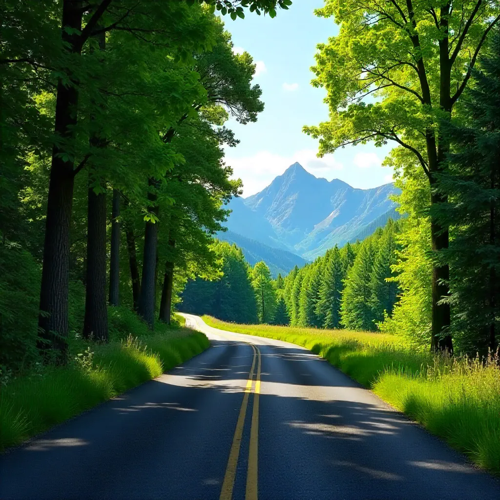 Tranquil Green Road to Distant Mountains