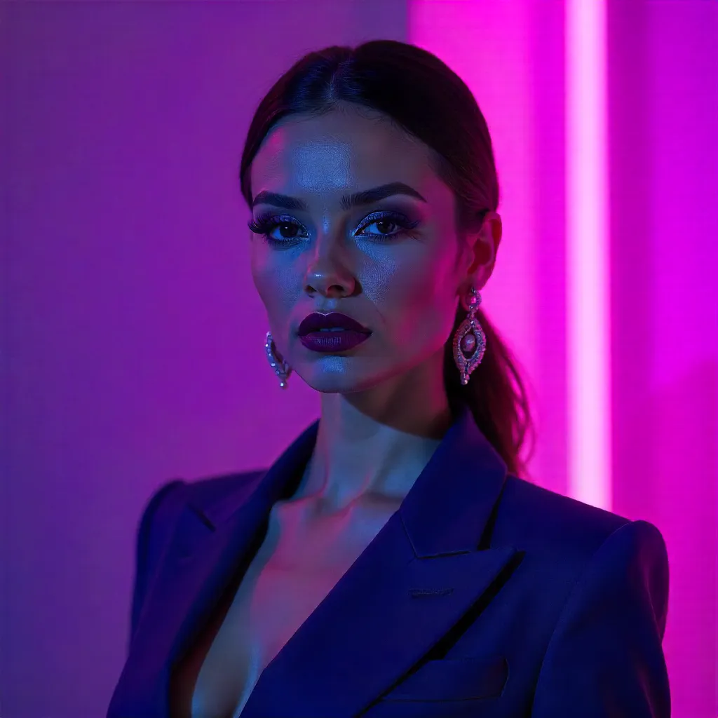 Purple Neon Fashion Portrait with Bold Modern Style