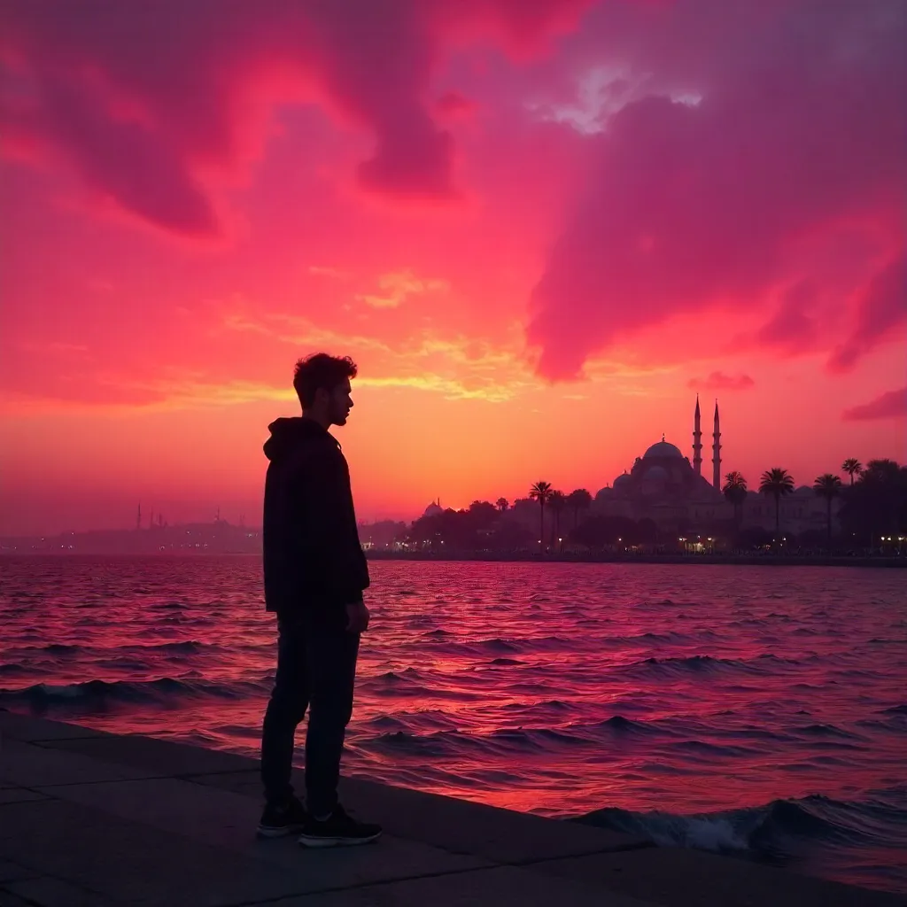 Silhouette at Sunset in Alexandria's Pink Sky