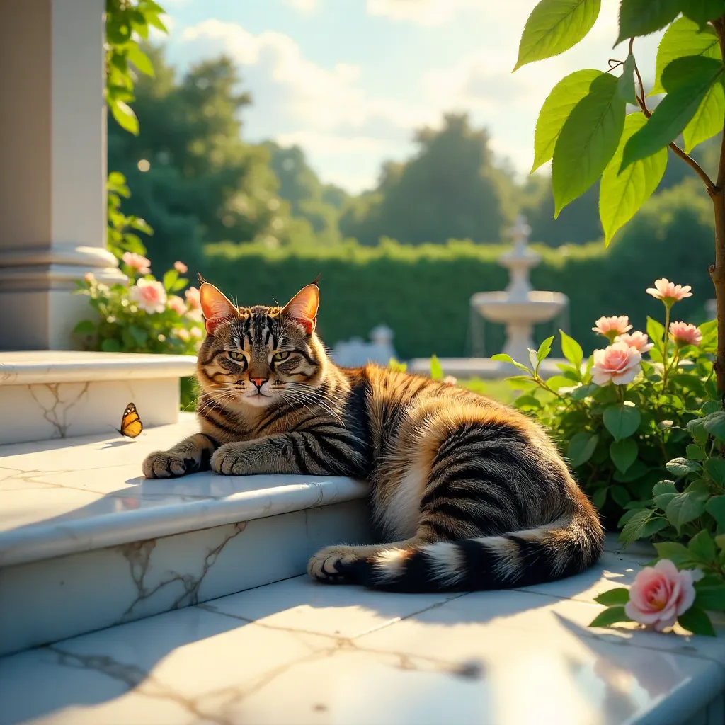 Serene Cat on Marble Outdoor Steps