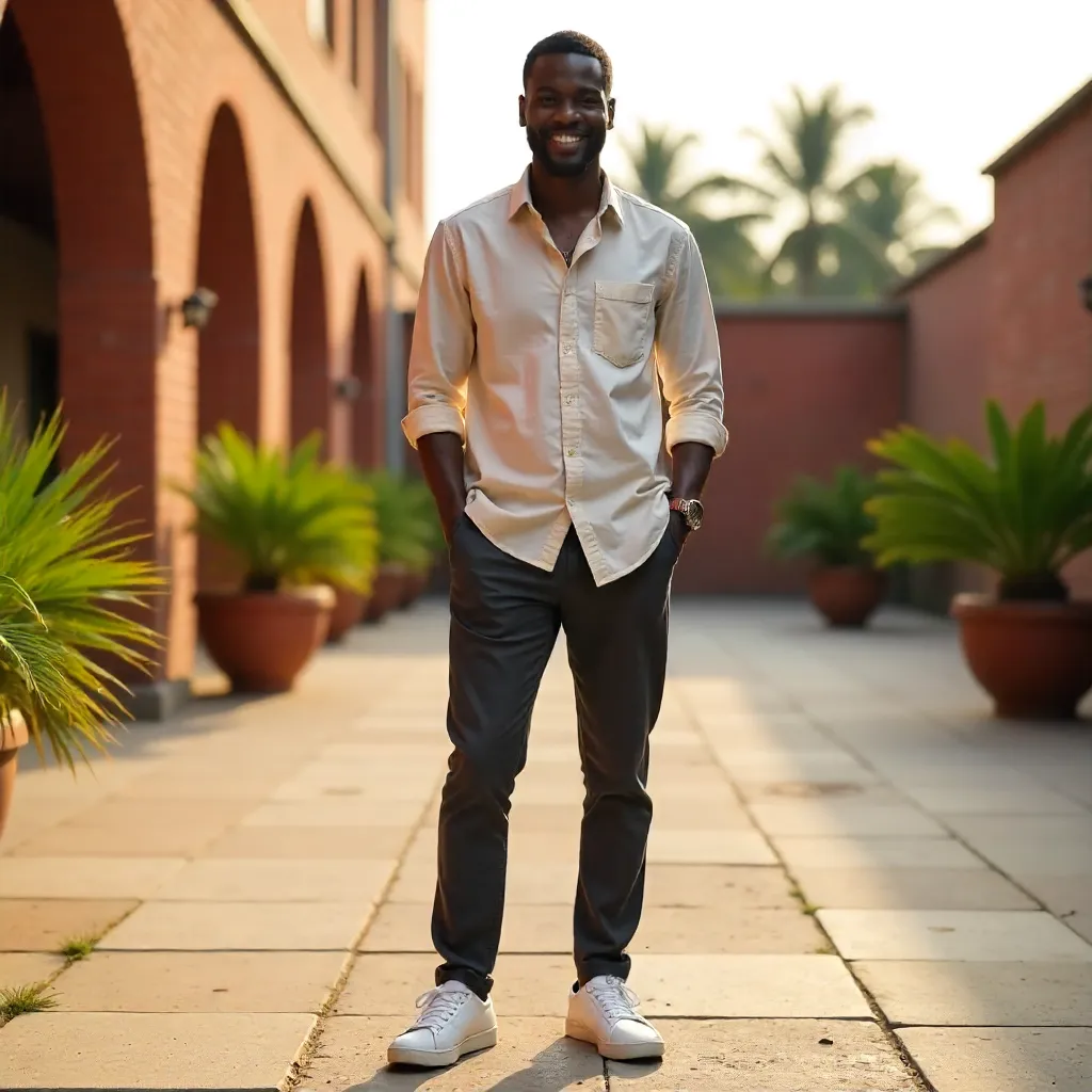 Relaxed Abuja Courtyard Portrait in Casual Fashion