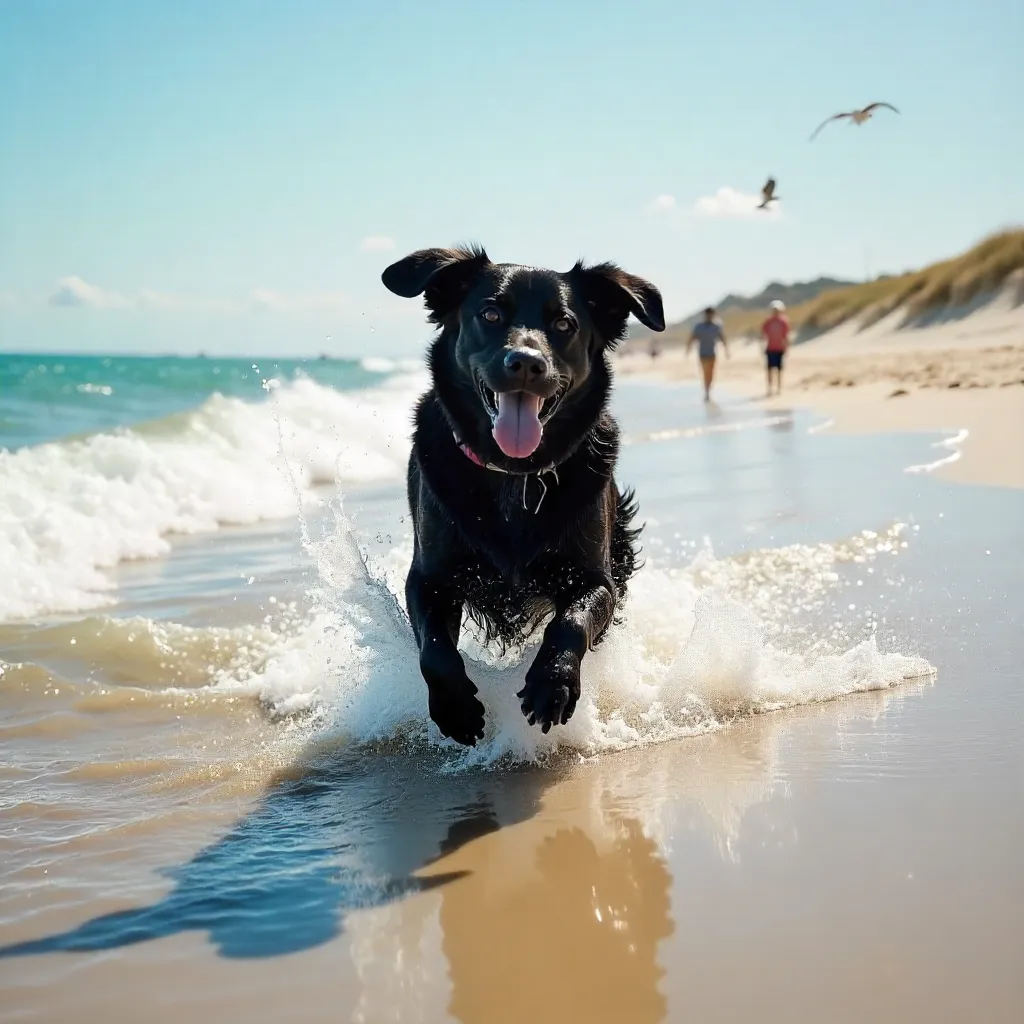 Joyous Black Dog Frolics at La Lucila del Mar Beach
