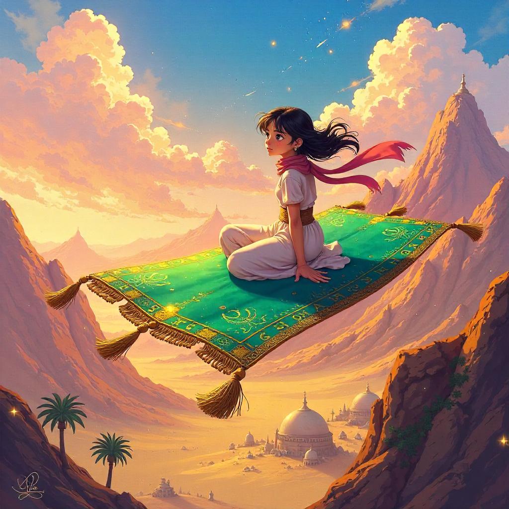 Whispers of the Sky: Anime Magic Carpet Painting