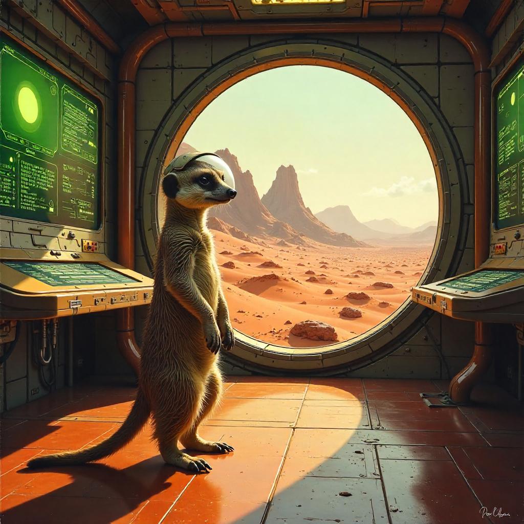 Meerkat at Mars Base: An Oil Painting