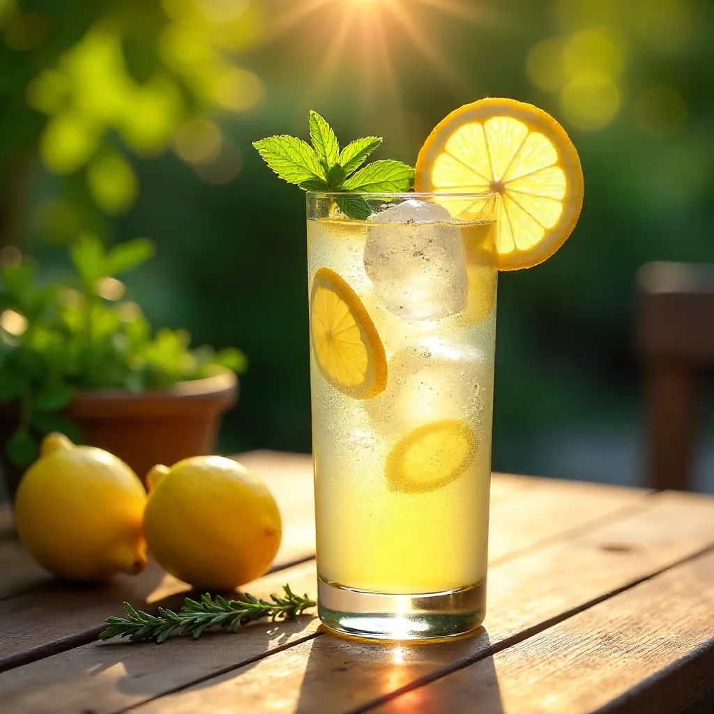 Iced Lemon Cocktail on a Sunny Patio