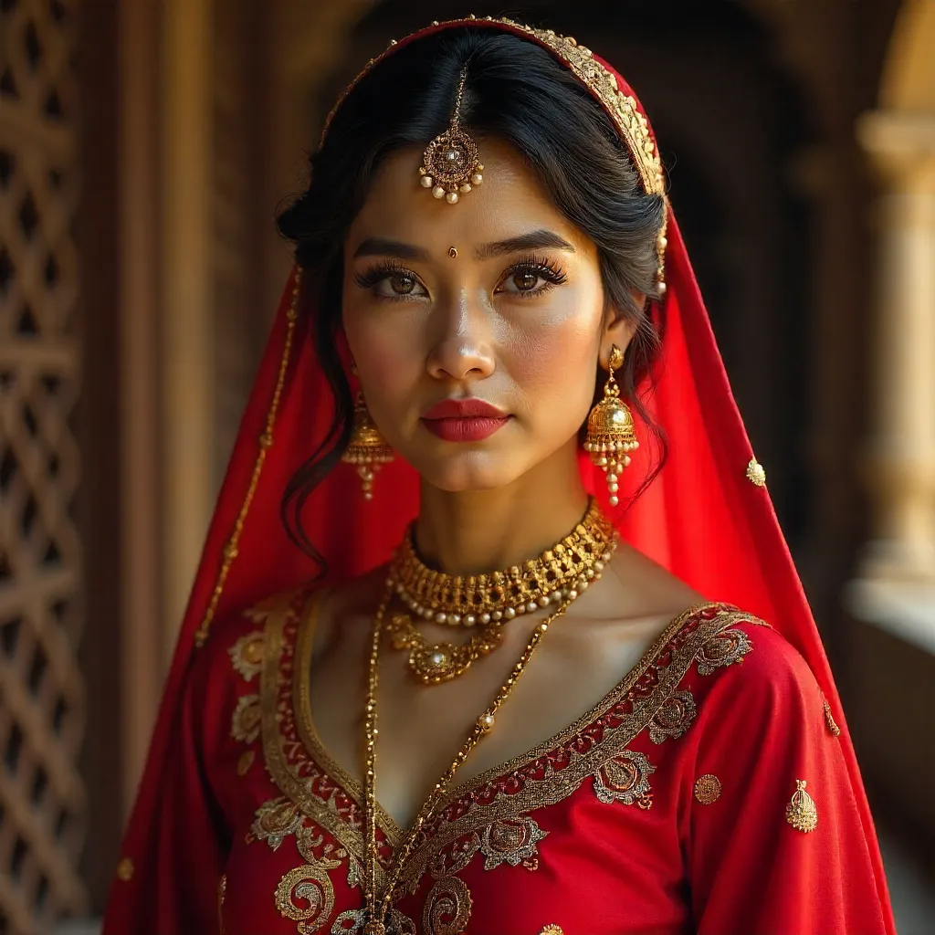 Portrait in Vibrant Red Traditional Attire