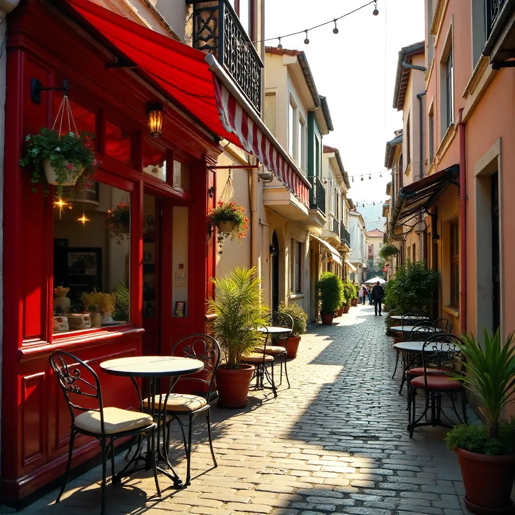 Vibrant Red Street Cafe in Kuzguncuk, Istanbul