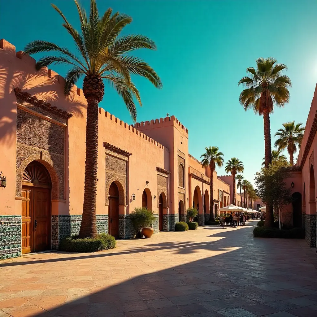 Sunlit Marrakesh: Palm Trees and Zellij Architecture