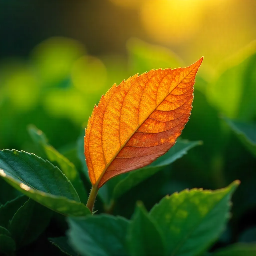 Orange Leaf Among Green Foliage: A Striking Contrast
