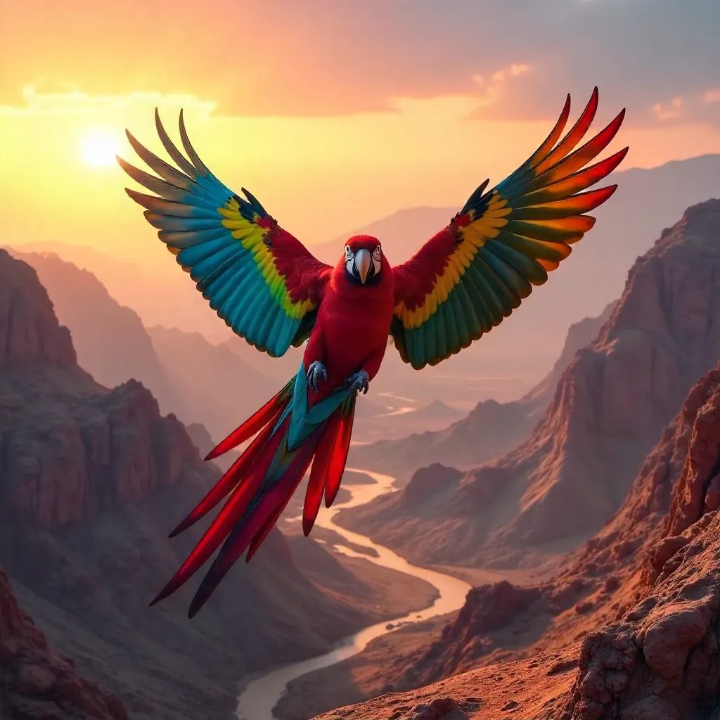 Macaw in Oman: Sunset over Rugged Mountains
