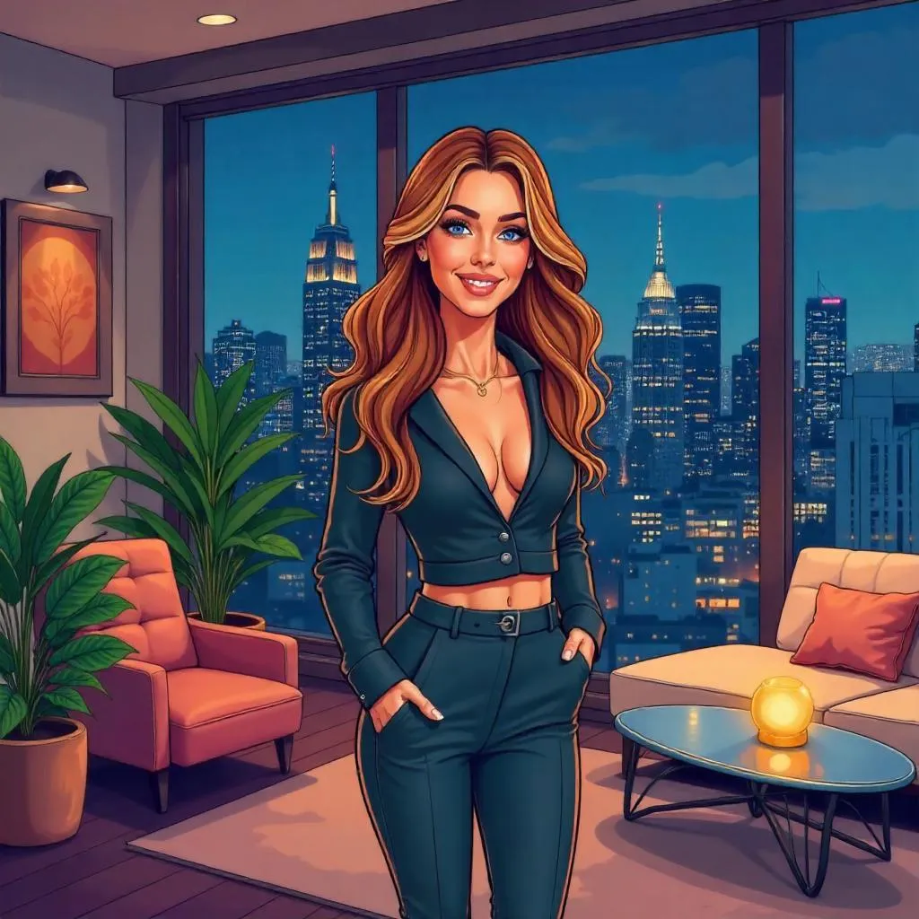 Glam Cartoon Woman in a Penthouse