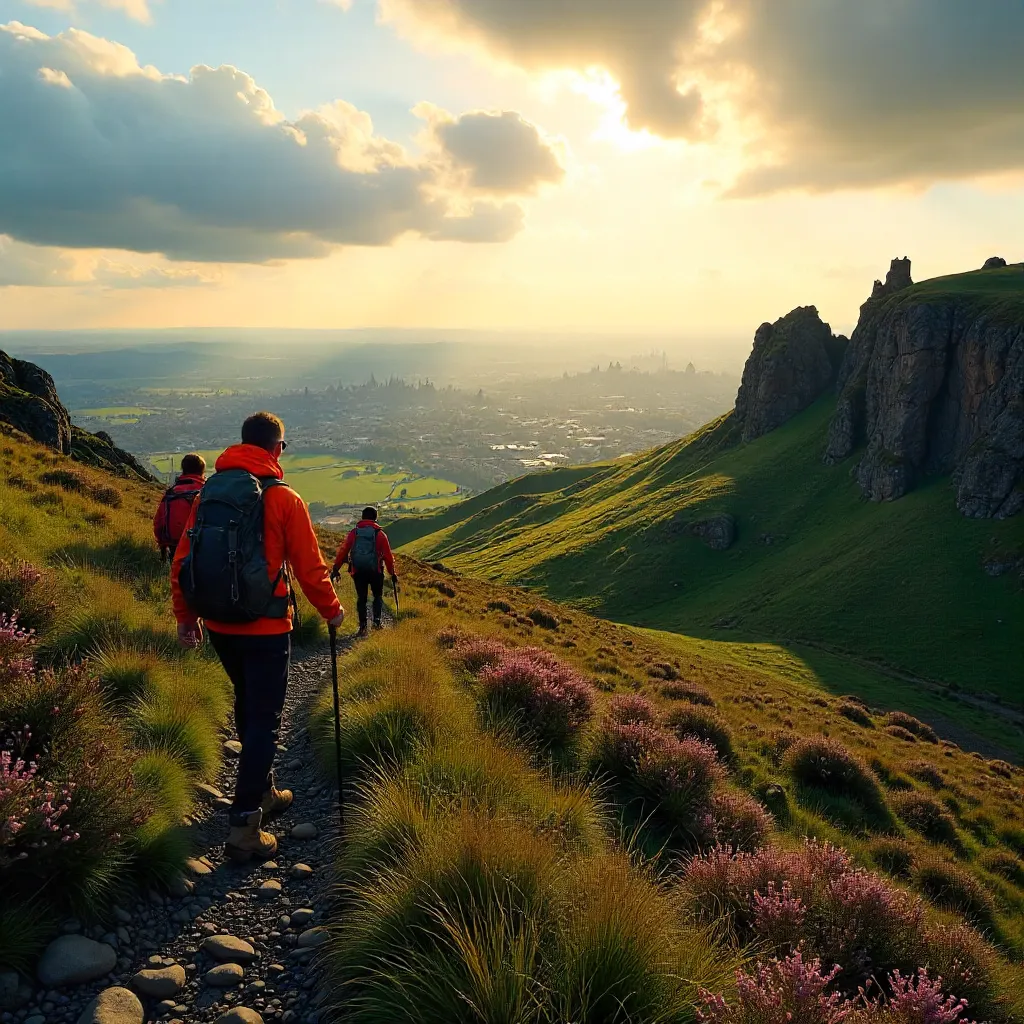 Hikers on Arthur's Seat: Edinburgh Panorama