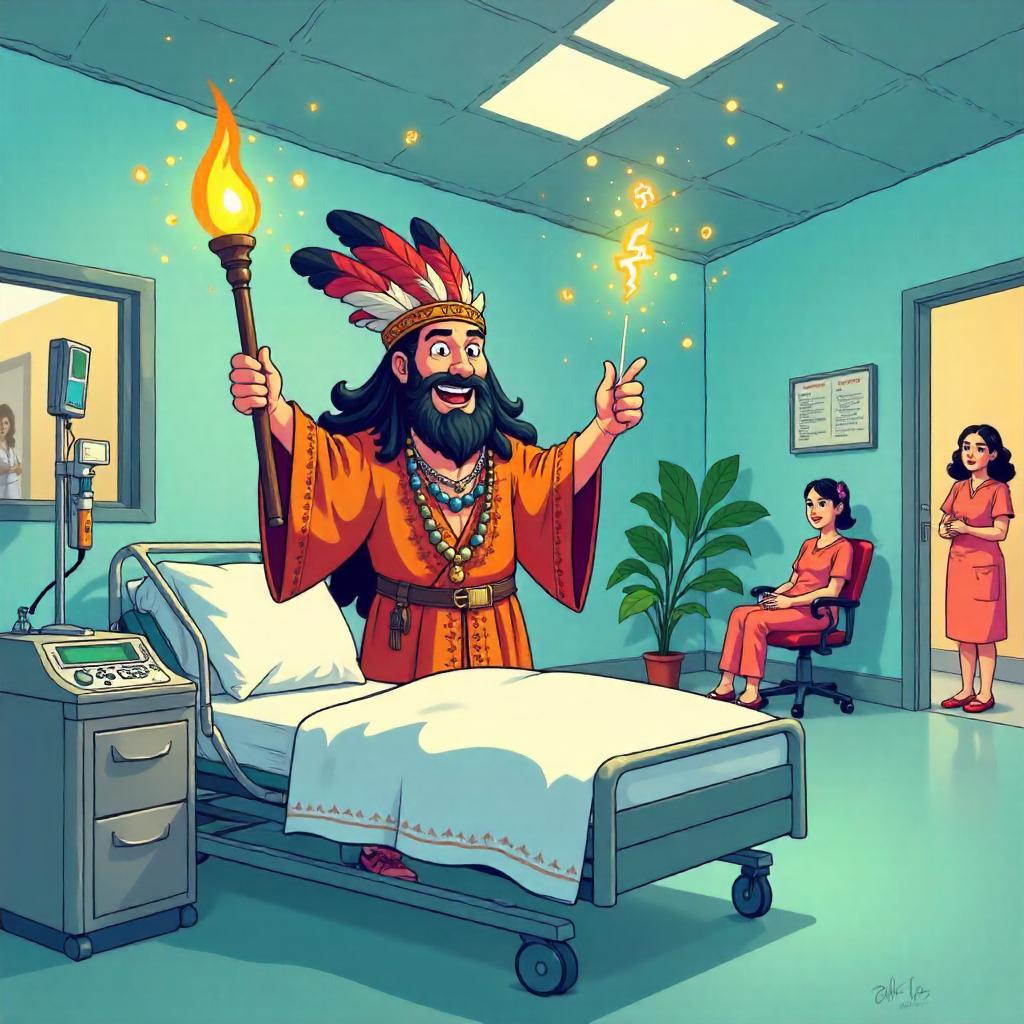 Shaman Healer in a Modern Hospital - Cartoon Style