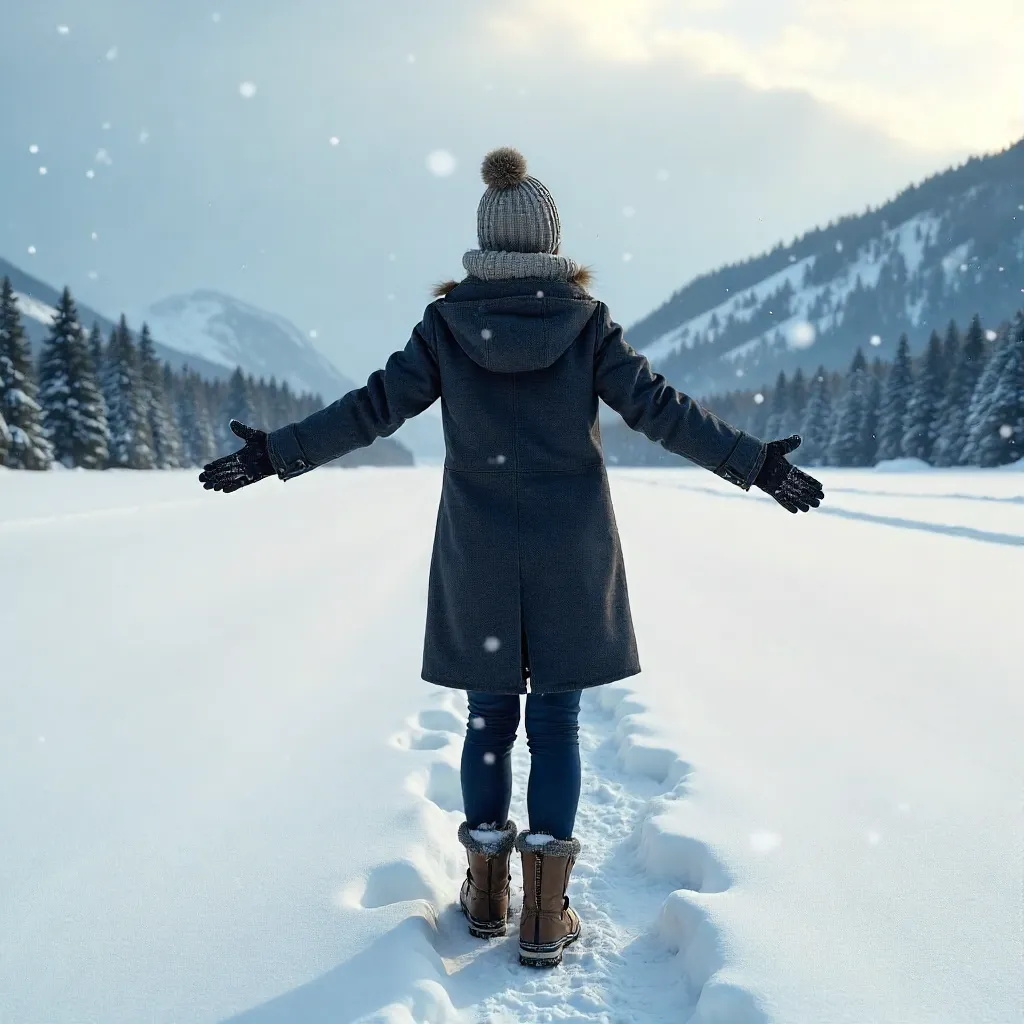 Solitary Figure in a Silent Winter Snowscape