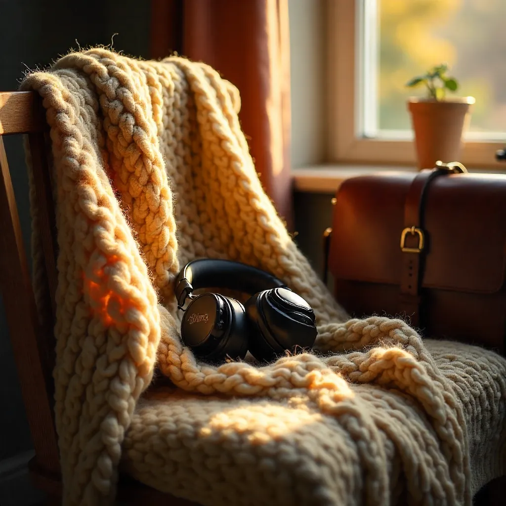 Cozy Knit Sweater, Headphones & Leather Bag in Warm Tones