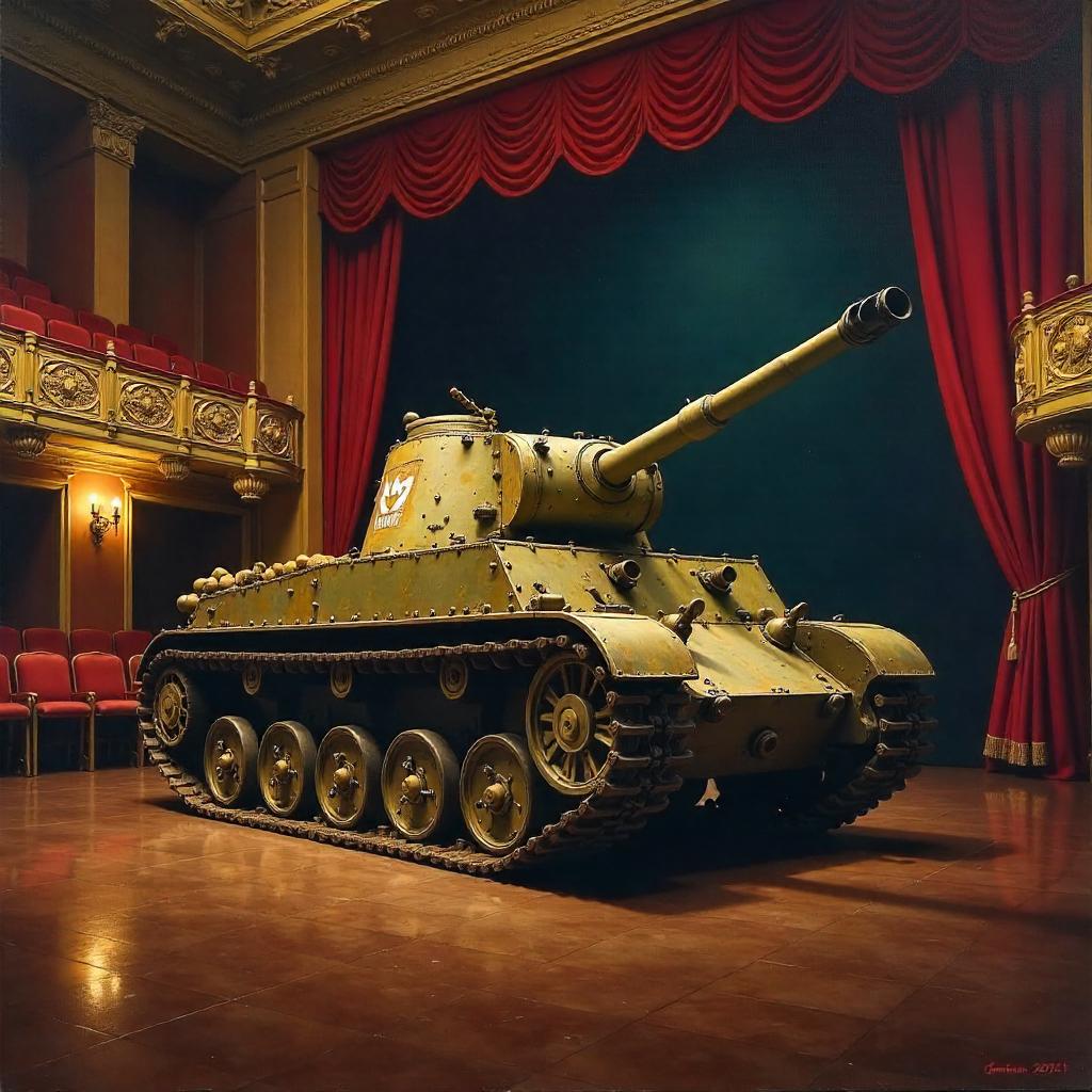 Oil Painting: Tank in a Grand Movie Theater