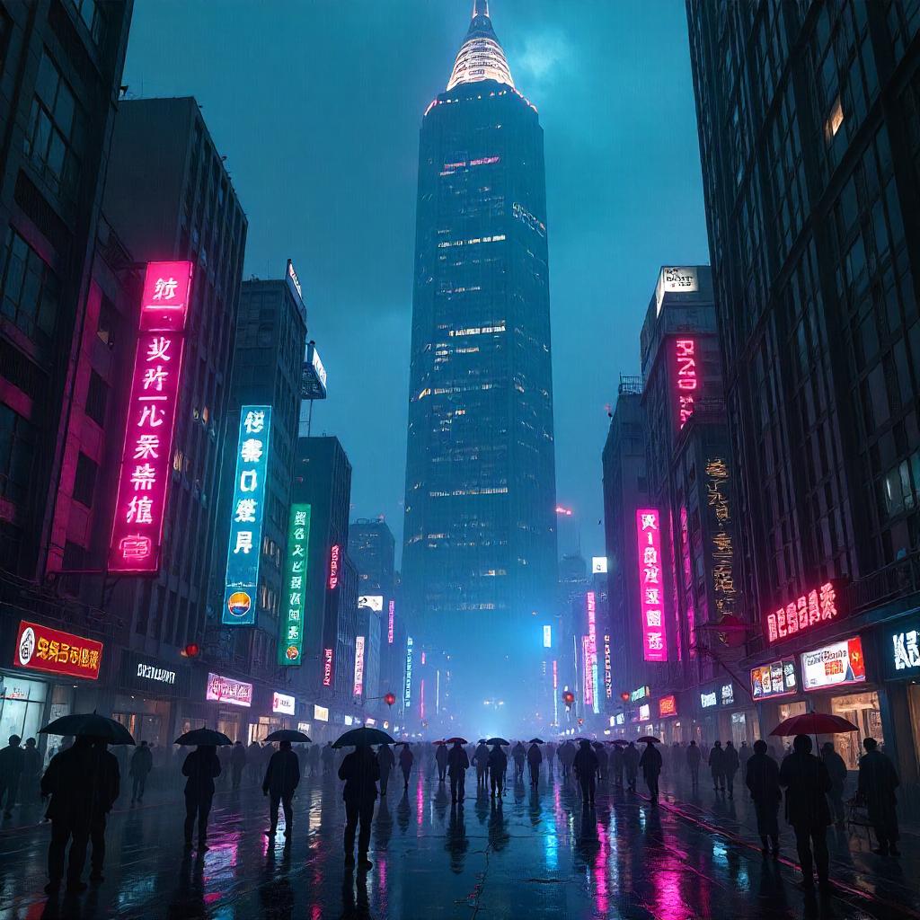 Neon Rain Over the Cyber Tower